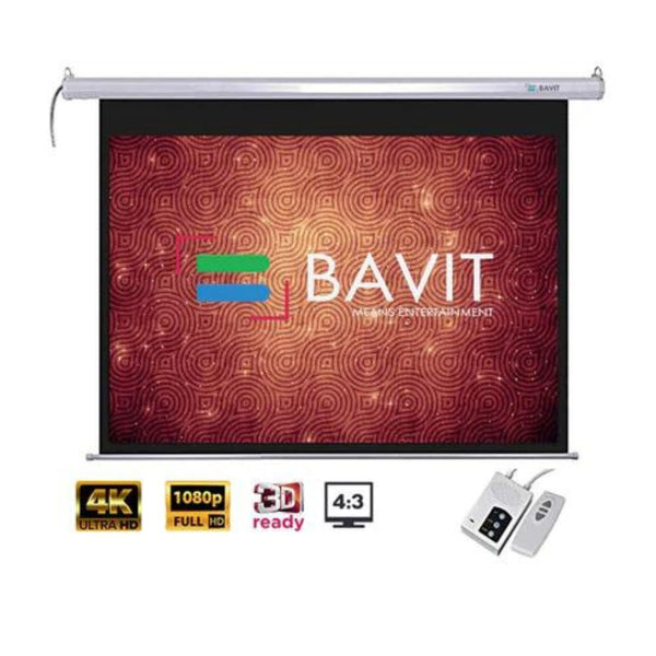 Bavit 4:3 Motorized Projection Screen - Matt White Fabric 4K/Full HD & 3D Ready