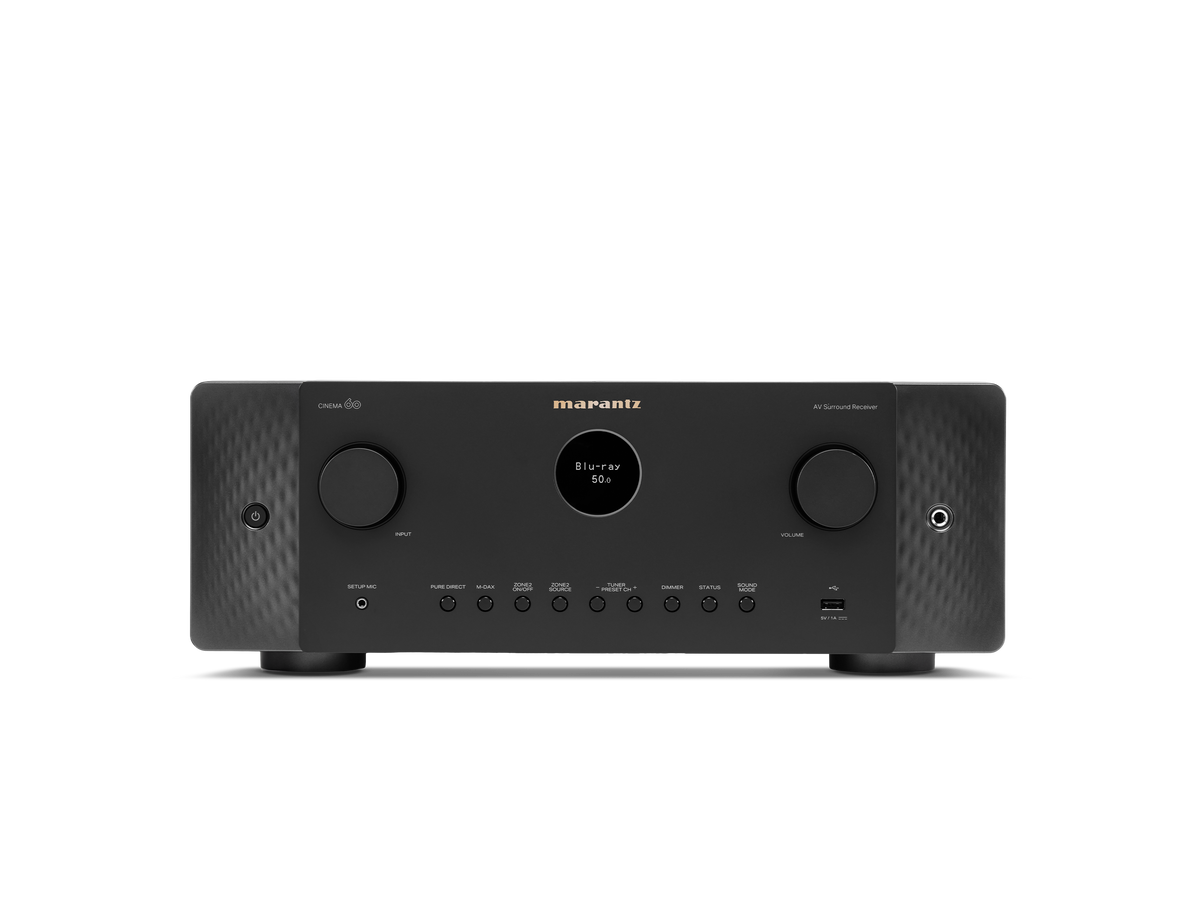 Marantz Cinema 60 7.2 channel AV receiver front panel, one of two receivers on this list with full 7.2 pre-outs
