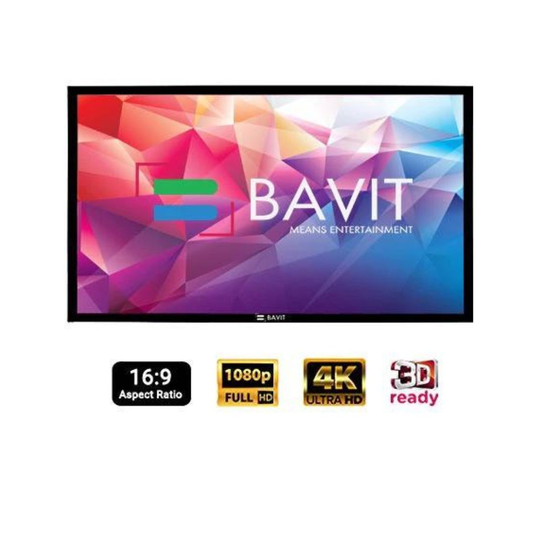 Bavit 16:9 Fixed Frame Projection Screen - 3D Silver Fabric 4K/Full HD & 3D Ready