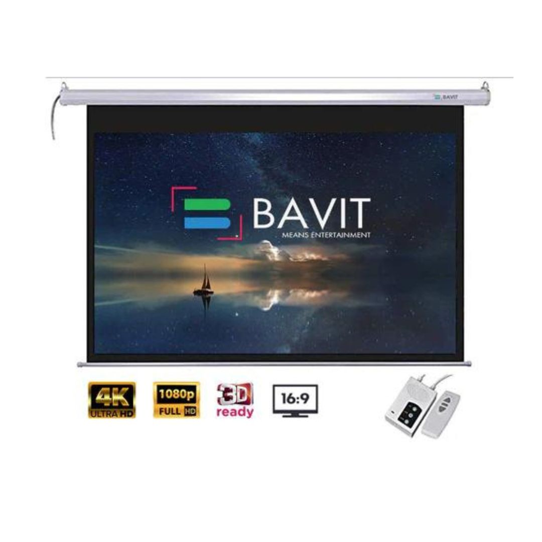 Bavit 16:9 Tab-Tension Motorized Projection Screen - Matt White Fabric 4K/Full HD & 3D Ready