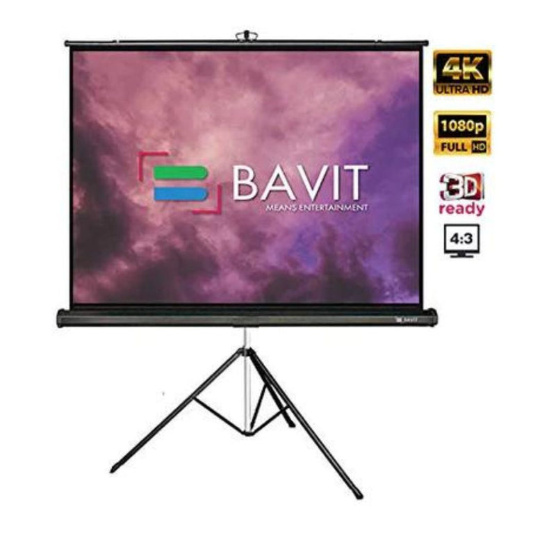 Bavit 4:3 Tripod Projection Screen - Matt White Fabric 4K/Full HD & 3D Ready