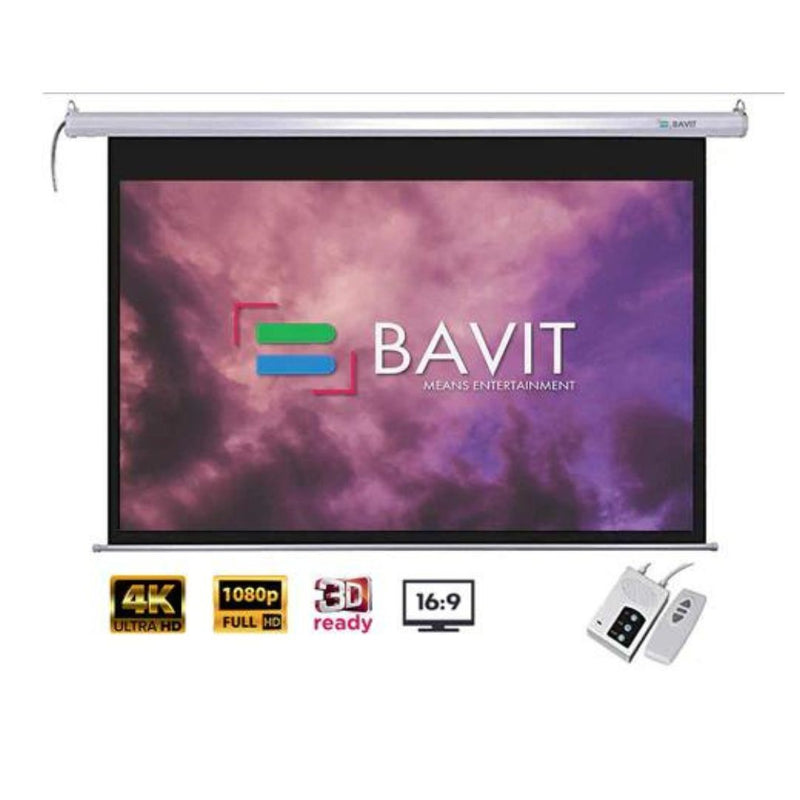 Bavit 16:9 Tab-Tension Motorized Projection Screen - Matt White Fabric 4K/Full HD & 3D Ready