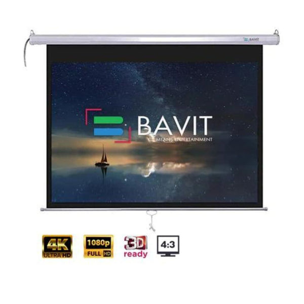 Bavit 4:3 Wall Type Projection Screen with Spring Action - Matt White Fabric 4K/Full HD & 3D Ready