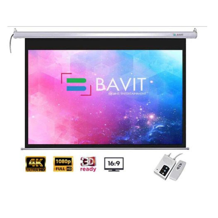 Bavit 16:9 Tab-Tension Motorized Projection Screen - Matt White Fabric 4K/Full HD & 3D Ready