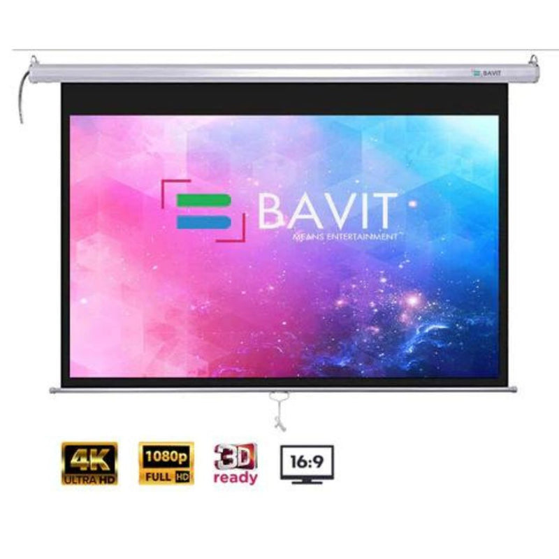 Bavit 16:9 Wall Type Projection Screen with Spring Action - Matt White Fabric 4K/Full HD & 3D Ready