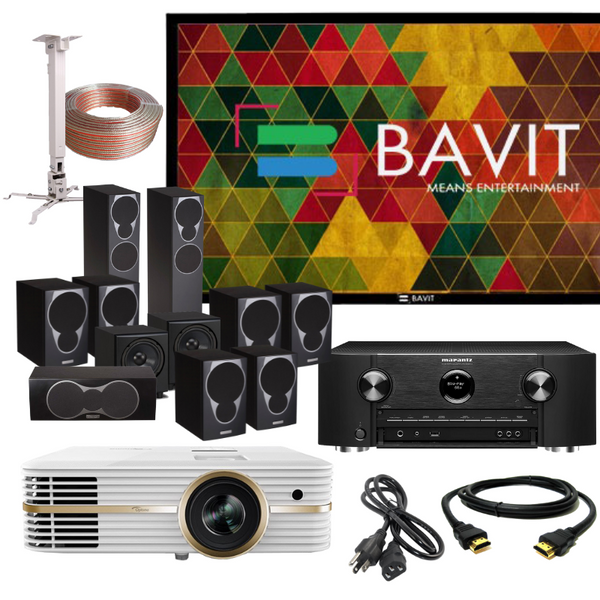Optoma UHD51A 4K Projector, Marantz SR6015 9.2 Channel AVR, Mission MX Series 9.2 Speaker System With Bavit 120 Inches Fixed Frame Projection Screen Home Theater Package.